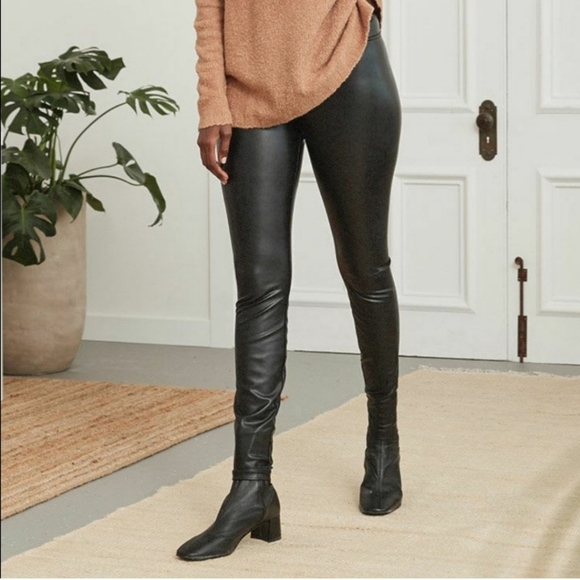 RW&CO High Waisted Rise Black Faux Leather Leggings Tights Pants Stretchy Career - Picture 12 of 12